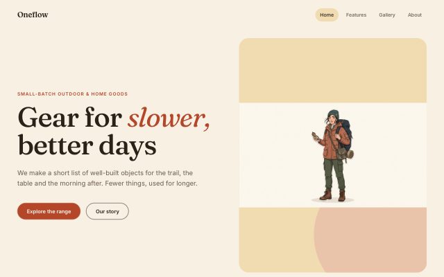 Create a polished, responsive single-page website with a clean modern layout: a hero with headline, short intro and…