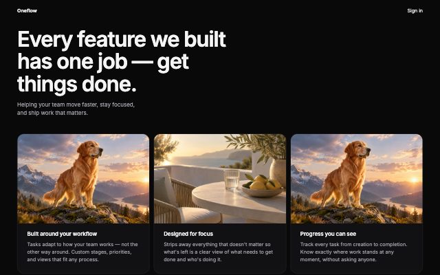 Recreate the existing page, keeping its layout, sections, copy, colours and typography exactly, but remove all Three.js and…